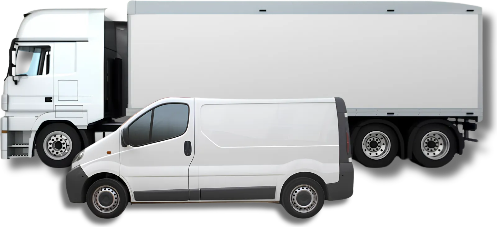 Camion porteur et fourgon utilitaire blancs